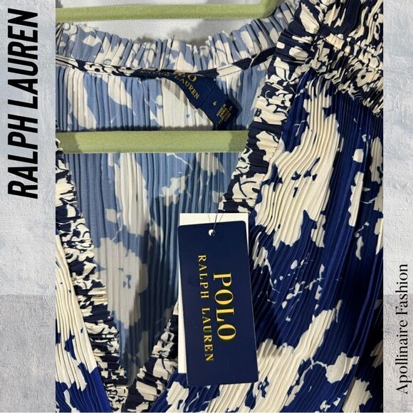 POLO RALPH LAUREN FLORAL TIERED RUFFLED MIDI DRESS SIZE 6 IN BLUE AND WHITE NWT - Picture 6 of 7